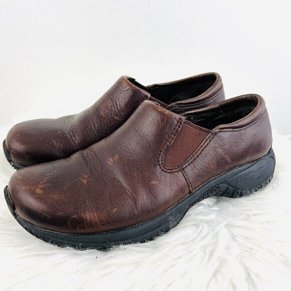 🎉Clearance🎉Merrell Dark Brown Leather Distressed Slip On Clogs Size 6.5 - Picture 1 of 7